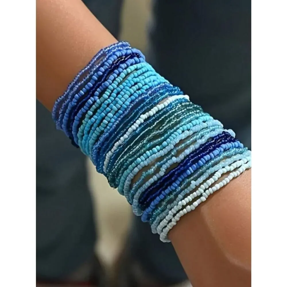Blue Bead Stretch Bracelet Set A1820